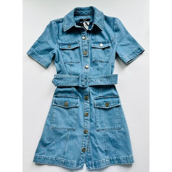 Toccin Lydia Denim Minidress Light Wash Size 2 NEW Short Sleeve Belted - Picture 2 of 10